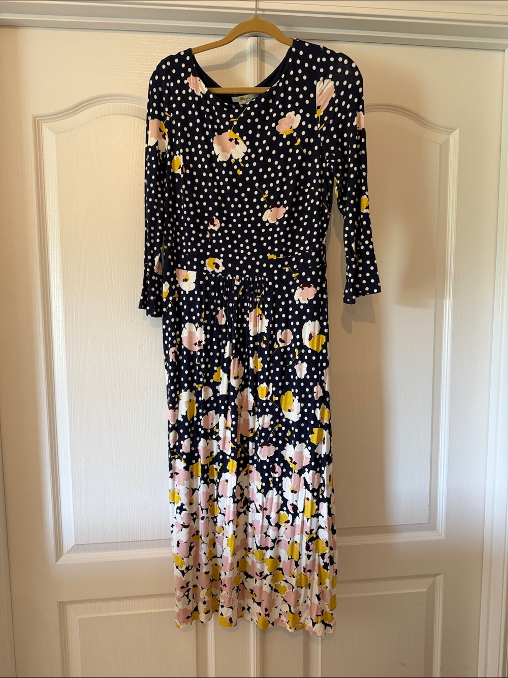BODEN Women’s Navy Floral & Polka Dot Jersey midi dress -10R